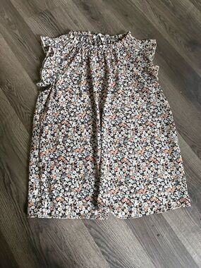 Girls Floral Ruffle Sleeve Dress in Peach and Navy